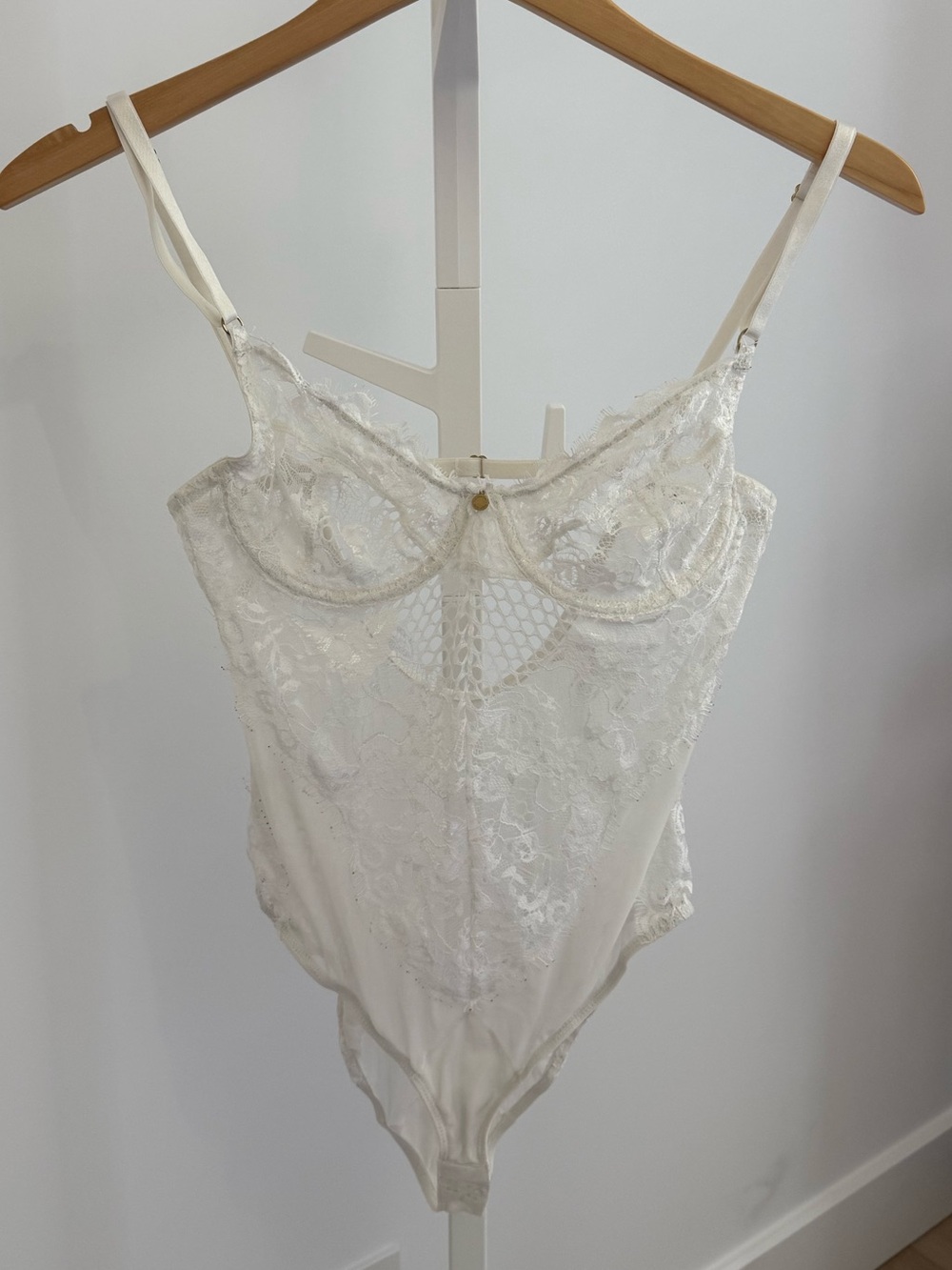 Ivory Lace Chemise Bodysuit with Sheer Lace Details